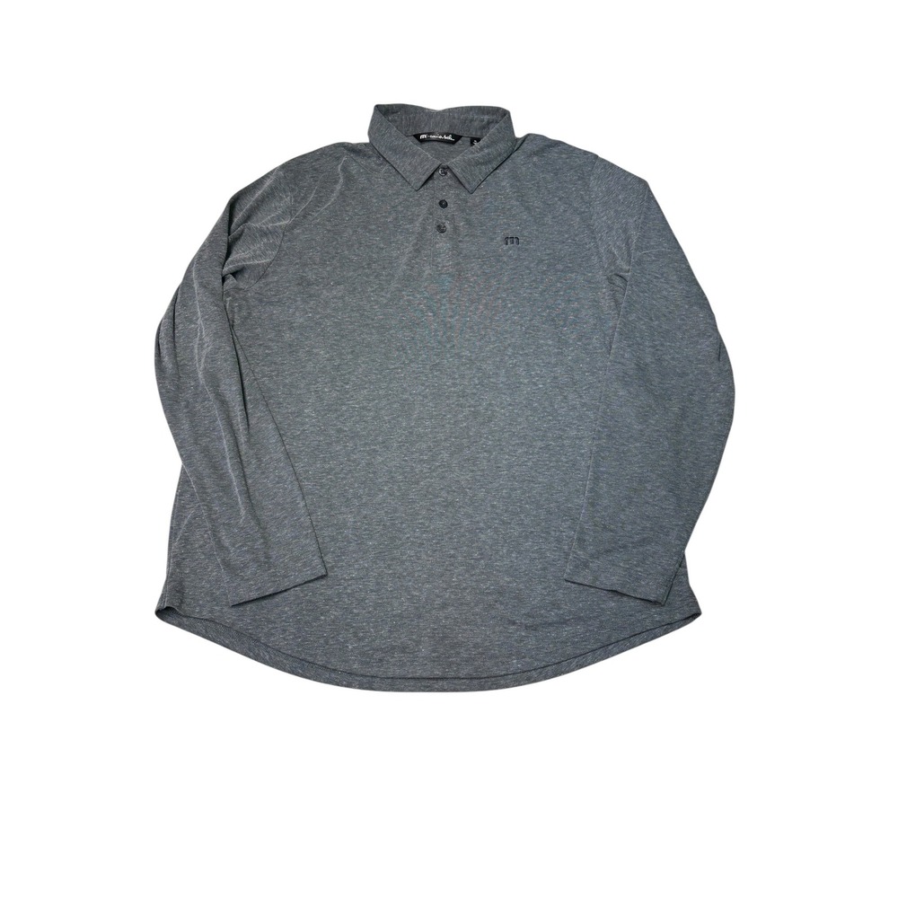 Travis Mathew Mens XL Long Sleeve Polo Shirt Heather Grey Performance Golf Top